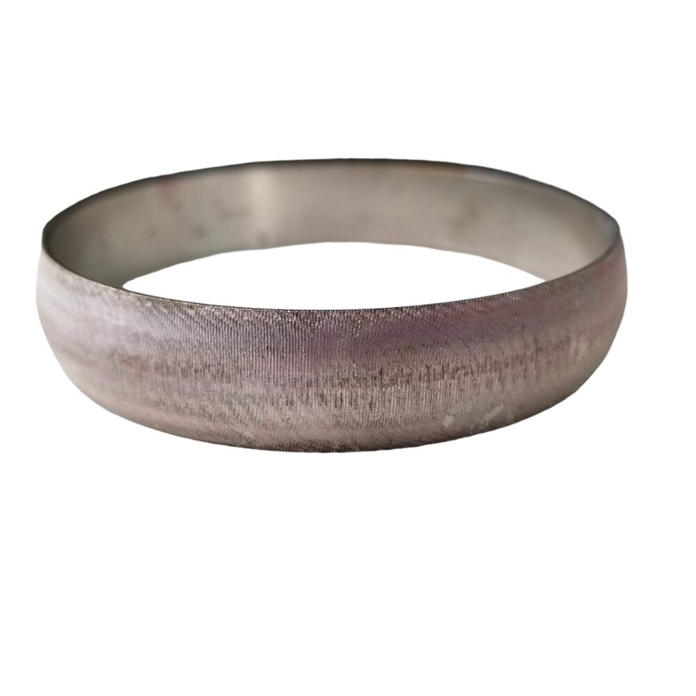 Vintage Monet Silver Tone Bangle Bracelet, Textured Brushed Matte Silver Pattern